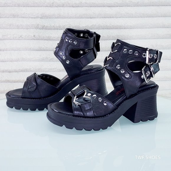 Bratty Block Heel Platform Sandals Punk Rock - Picture 3 of 9